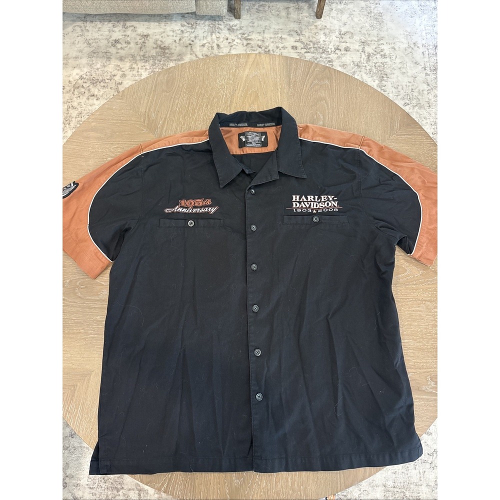 Harley Davidson Shirt Men's XL Black Embroidered Button Up Anniversary